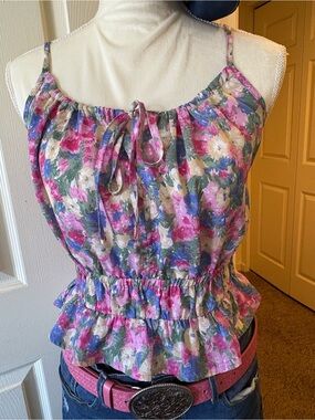fab'rik Pink Multi Floral Smocked Peplum Cami